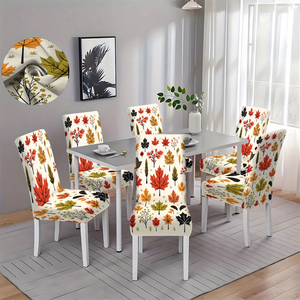 

Thanksgiving Maple Leaf Chair Covers - 2/4/6 Pack Elastic Dining Chair Slipcovers, Polyester, Soil & Stain Resistant, Machine Washable, Modern Style For Home, Office & Banquet Decor