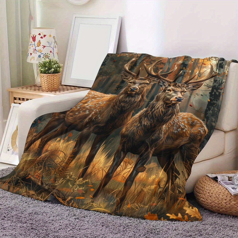 

Elk Flannel Throw Blanket - Soft, Warm, And Lightweight For Couch, Bed, Office, And Travel - Versatile Gift