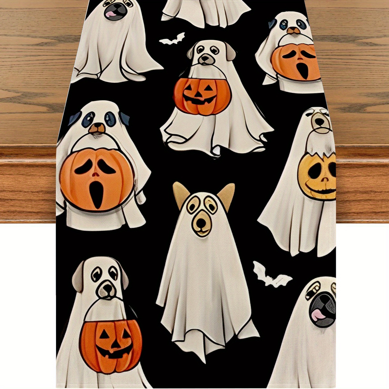 

Polyester Table Runner 13x72 Inch - 1pc, Woven Spooky Dog Design, Bat & Pumpkin, Machine Washable, Rectangle Dining Table Decor For Indoor & Outdoor Holiday Party Supplies