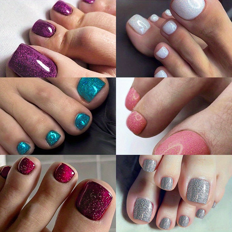 

144 Short Length Wear Nail Red White Purple Silver Flash Diamond Fake Nail Foot Wear Nail Suitable For Women