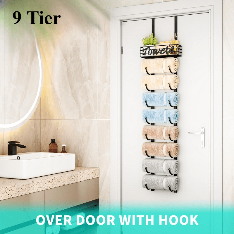 

9- Over The Towel , Mounted Metal Towel , Rolled Towel Organizer, Hanging , , No Required, Installation, For Bathroom And Use, Towel Racks