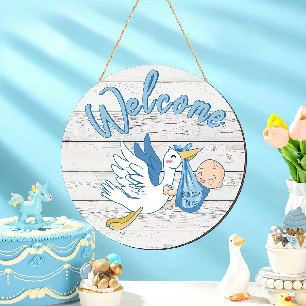 Image of Gender Reveal Welcome Sign - 8x8" Wooden Hanging Wreath For Front Door, & Hospital Decor, Holiday, Room Decor