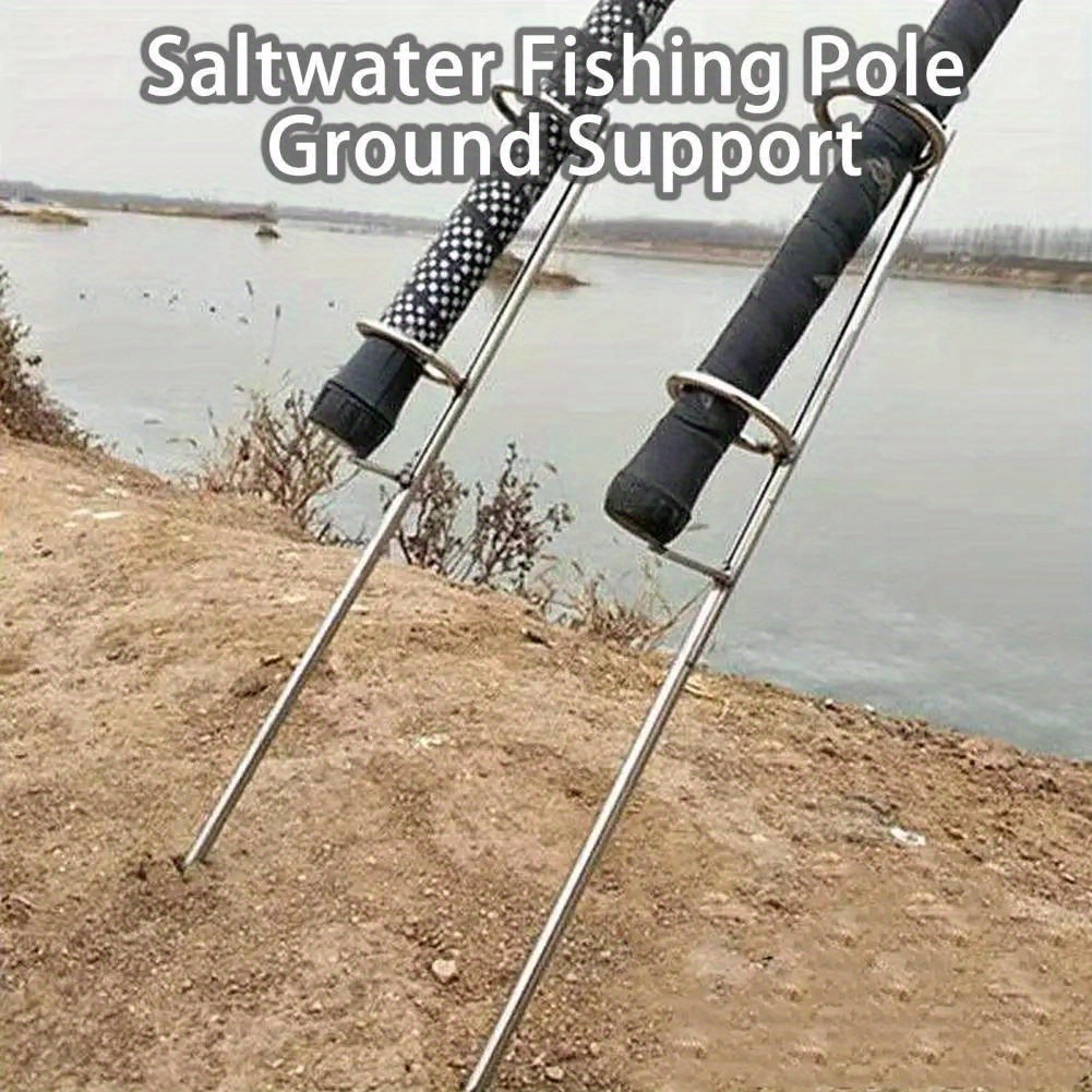 

Stainless Steel Fishing Rod Holder With Dual Rings - Adjustable Single Fork Design For Bank & Ground Fishing, Outdoor Gear