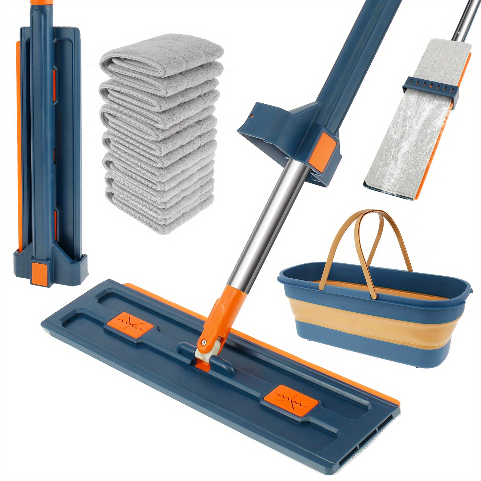 

1pc Mop And Set - 360° Rotating, - Mop Dewatering , Includes 7 , Use, Steel , , For //schools/shopping Malls, For Pet