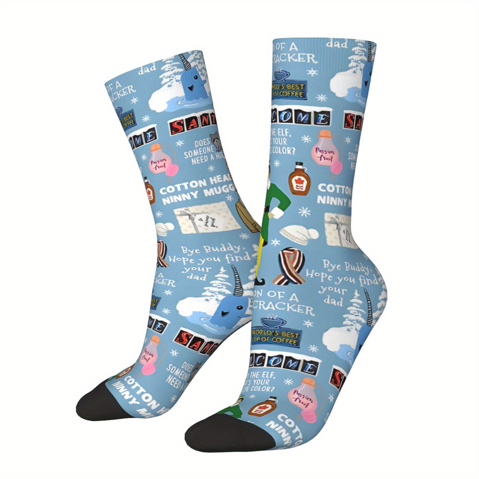 

Buddy Themed Socks For Men - 1 Pair, Polyester Knit Fabric With 95% Polyester, 5% Elastane, Hand Washable - Whimsical Crew-length Unisex Socks With Seamless Print Design