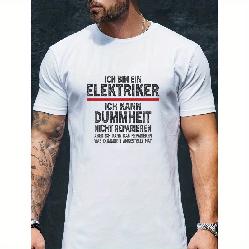 

Men's Casual Short-sleeve T-shirt With Unique Electrician Print - Breathable Polyester, Crew Neck, Summer