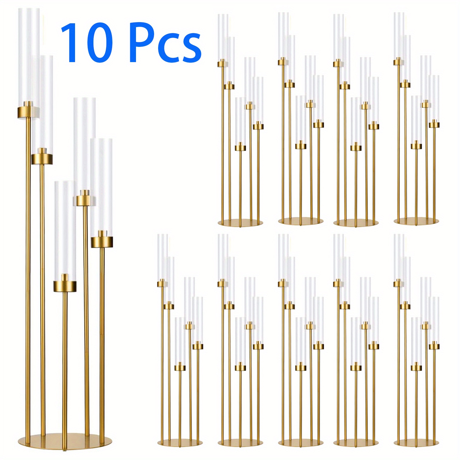 TEMU 10 Sets Acrylic Candelabra Centerpieces 39.4" Tall Clear Candle Holders Pillar Taper Candlestick With Lampshades 5 Candelabra Stand For Wedding