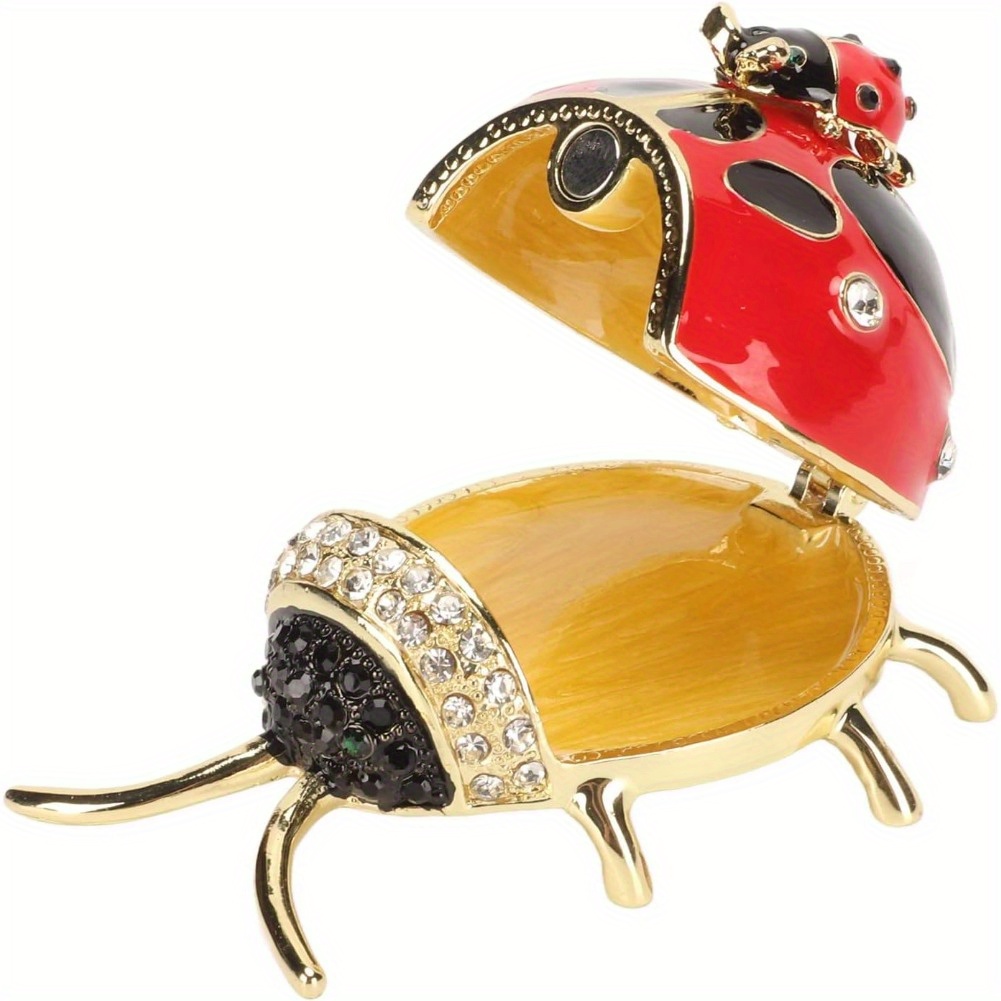 ladybug trinket box red colored enamel crystal hand painted - Temu