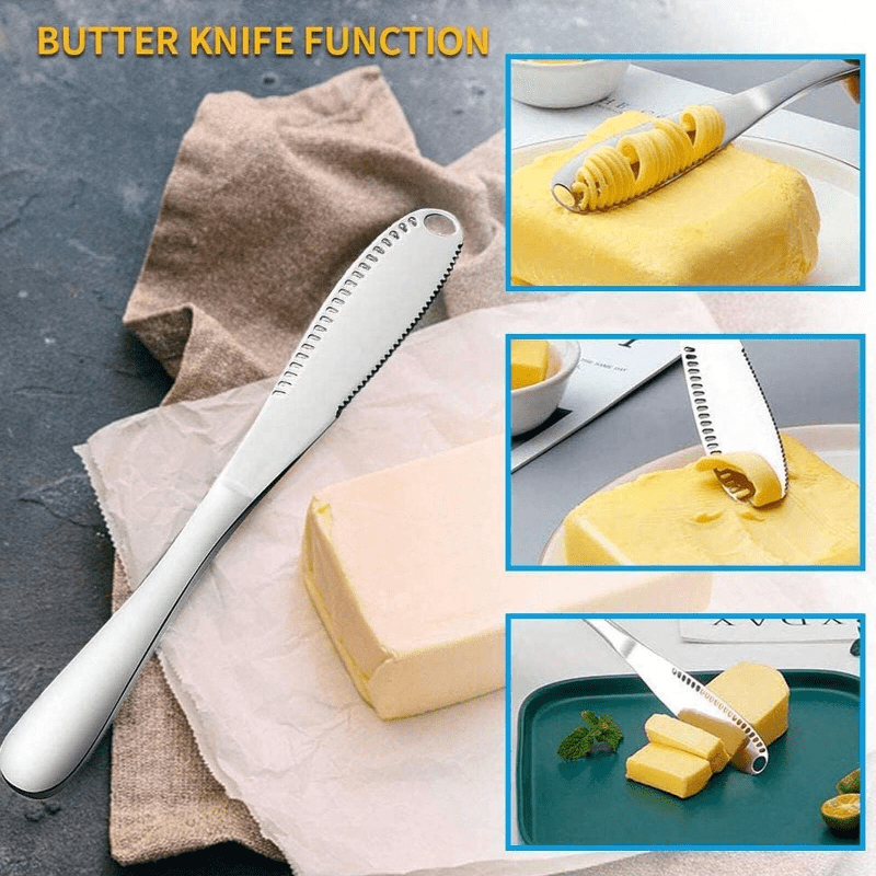 stainless steel 3 in 1 multifunctional butter knife butter curler scoop and serrated edge for easy spreading durable kitchen utensil set for cold butter 1pc cutter spreader tool details 2