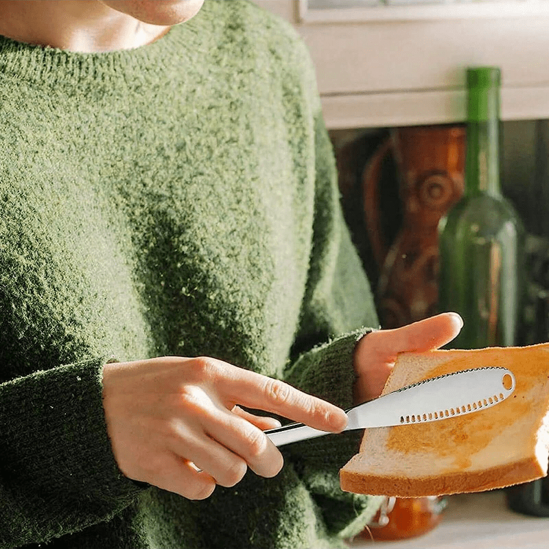 stainless steel 3 in 1 multifunctional butter knife butter curler scoop and serrated edge for easy spreading durable kitchen utensil set for cold butter 1pc cutter spreader tool details 3