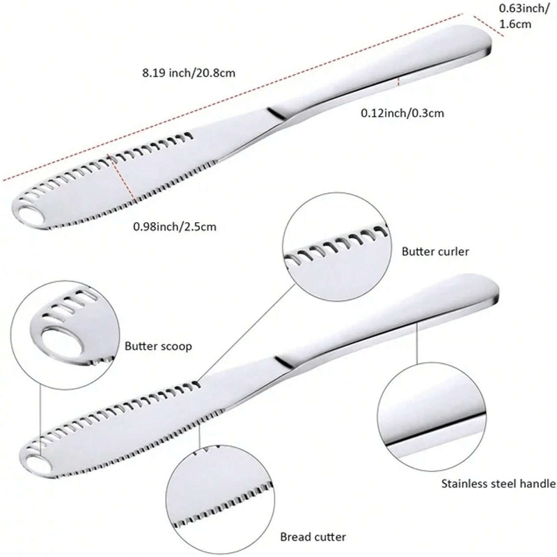 stainless steel 3 in 1 multifunctional butter knife butter curler scoop and serrated edge for easy spreading durable kitchen utensil set for cold butter 1pc cutter spreader tool details 0