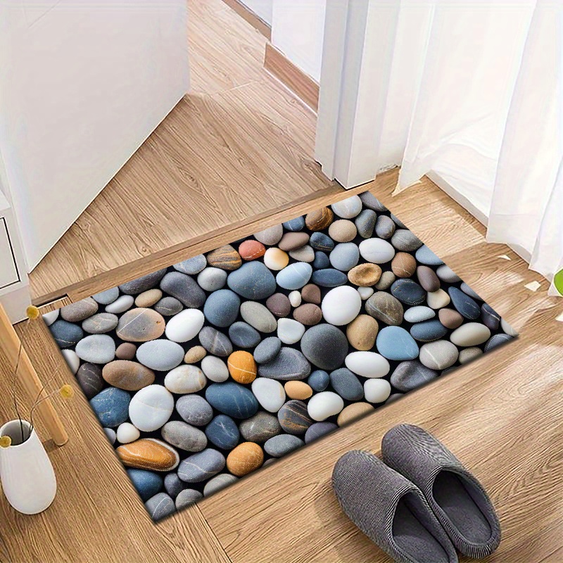 colorful pebble pattern rug waterproof non slip machine washable   living room bedroom hallway more comfortable cushioning home decor rugs for living room flannel 830g per   bathroom laundry room details 1