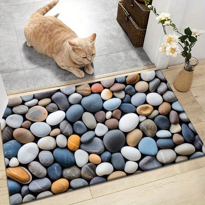 colorful pebble pattern rug waterproof non slip machine washable   living room bedroom hallway more comfortable cushioning home decor rugs for living room flannel 830g per   bathroom laundry room details 2