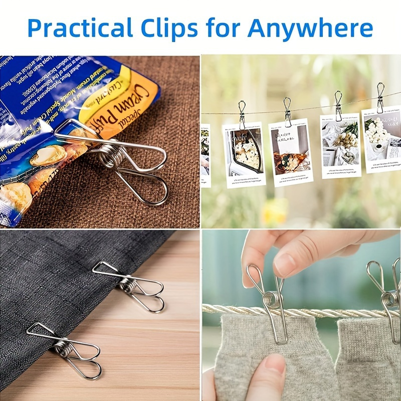 

60pcs Stainless Steel Clothespins - 2.36" Durable Laundry Pegs, Metal Hanging Clips For Clothes, Snack Bags & Office Use