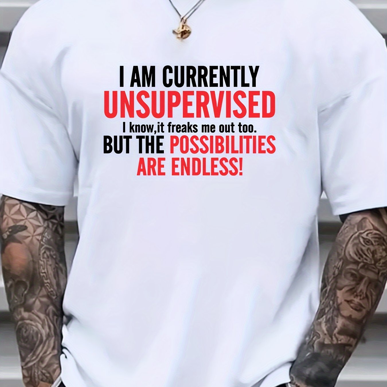 

Large Men's "i'm Currently Unsupervised" Printed T-shirt, Summer Casual Fashion Short Sleeved T-shirt, Men's Clothing