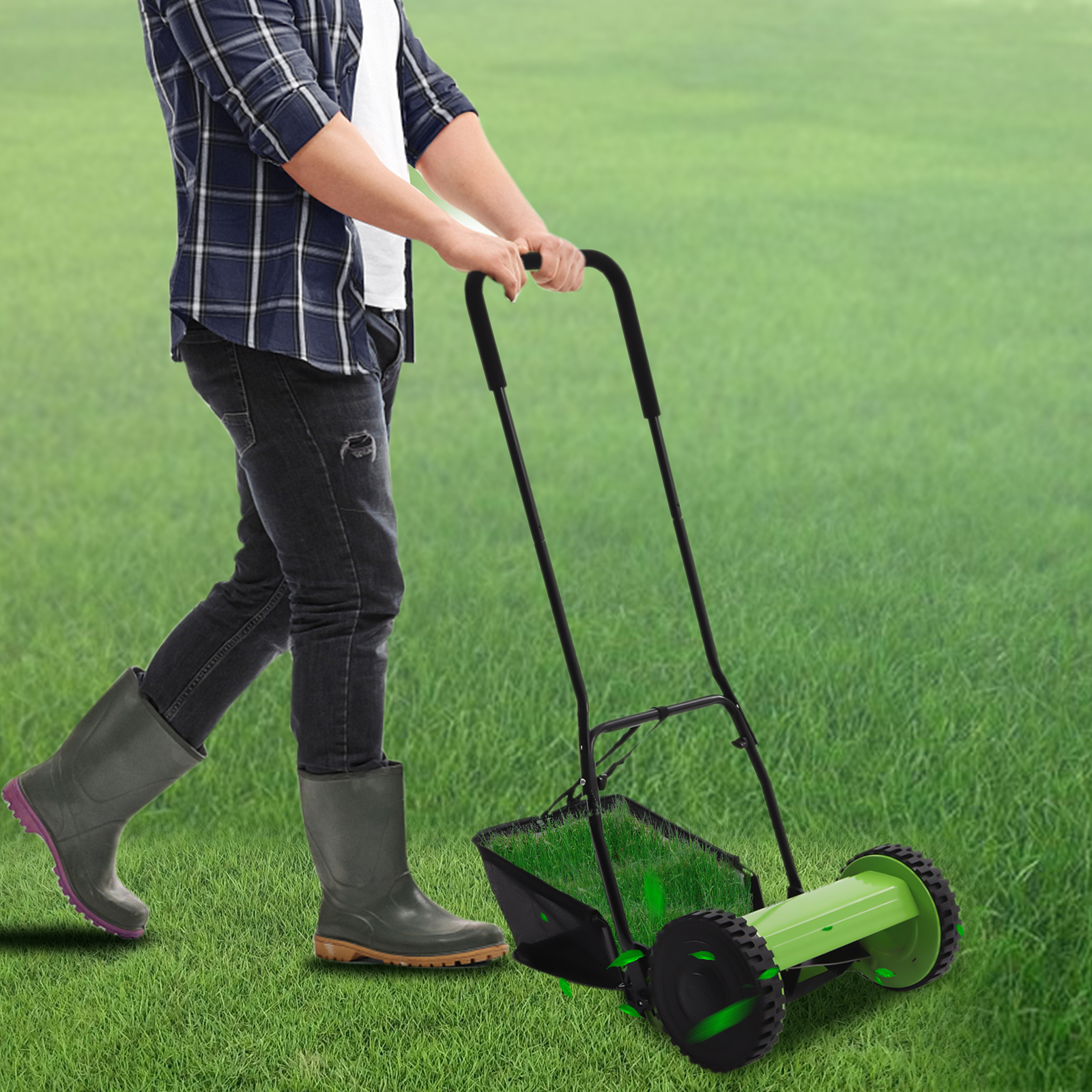 

Gdrasuya10 Manual Lawn Mower, 12-inch Lawn Sweeper, With 5-blade And Straw Bag, Push Reel Lawn Mower, Garden Sweeper