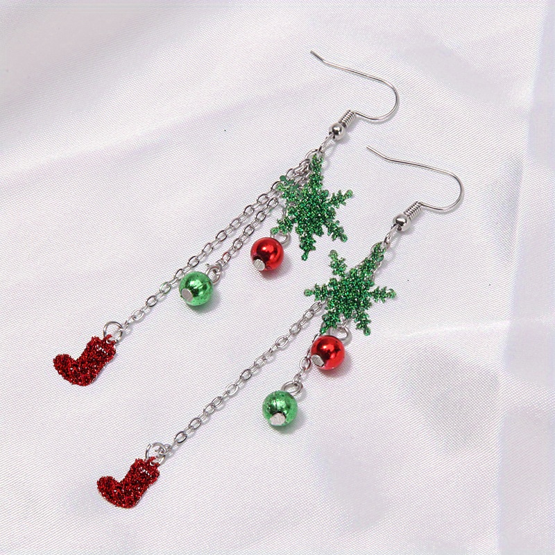 Women's Christmas Long Snowflake Boots Sequin Dangle Earrings