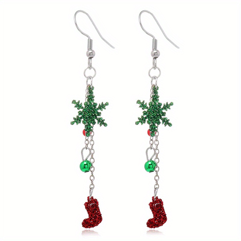 Women's Christmas Long Snowflake Boots Sequin Dangle Earrings