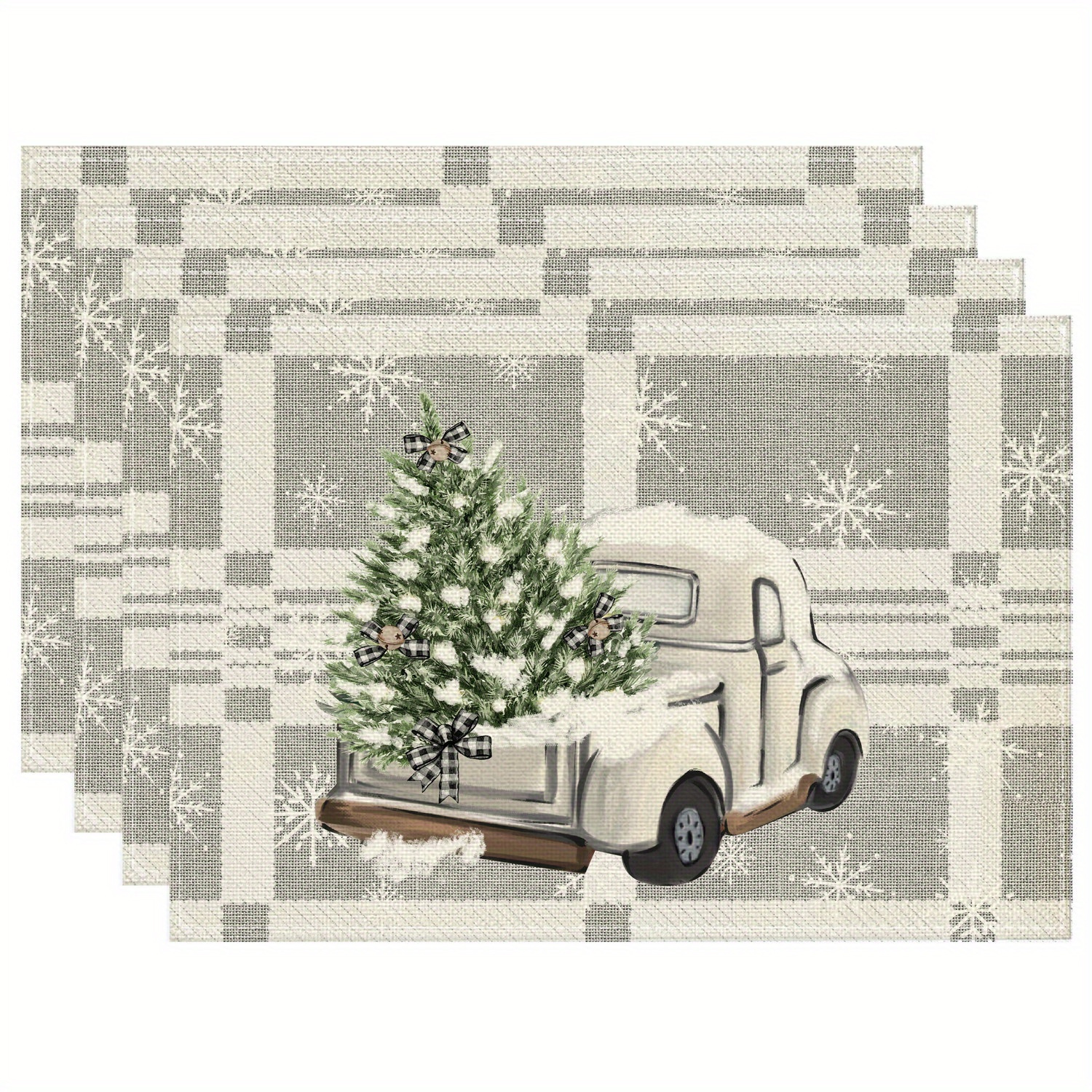 

Festive Christmas Tree Truck Placemats - 4 Pack, 30x45cm, Linen Blend, Machine Washable, Unique Design - Perfect For Your Holiday Table