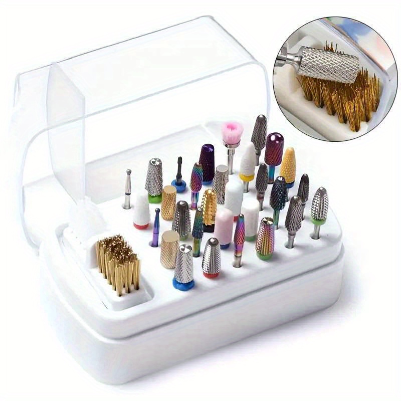 

Boîte de Rangement pour Forets à Ongles 30 Trous avec Brosse de Nettoyage, Porte-Têtes de Meulage pour Salon de Manucure, Présentoir pour Accessoires d'Art des Ongles