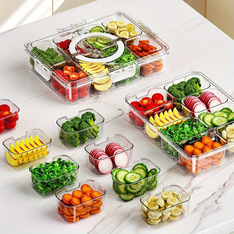 TEMU Clear 8-compartment Snack Tray With Lid And Handle - Parties And Entertaining - Pet Material - Rectangular Shape