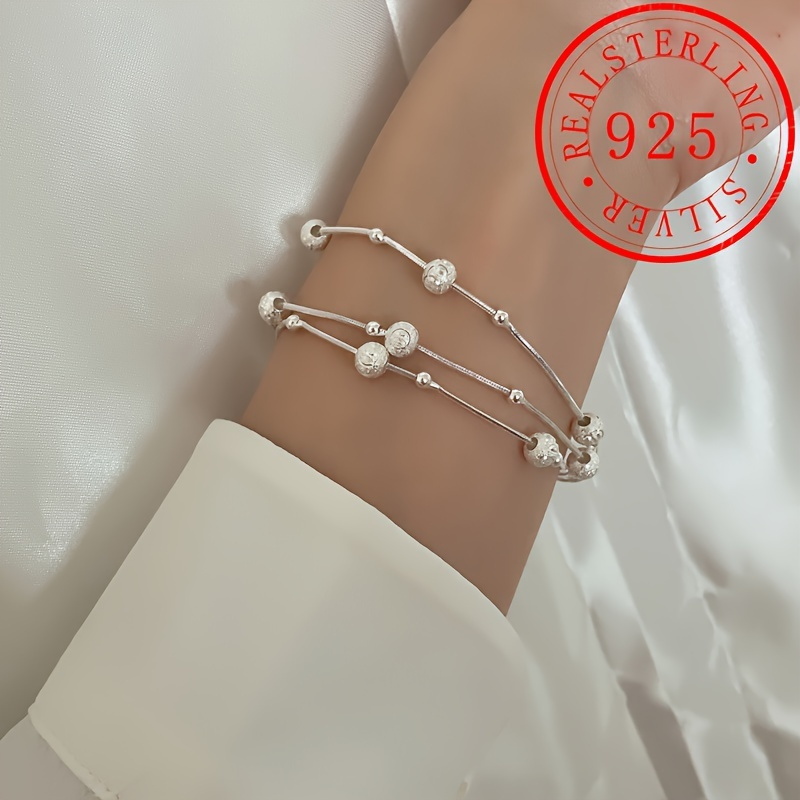 

925 Sterling Silver Adjustable Bracelet, Multi-layered Design, Floral Pendant, Luxurious Summer Accessory, Simple And Elegant, Suitable For Women