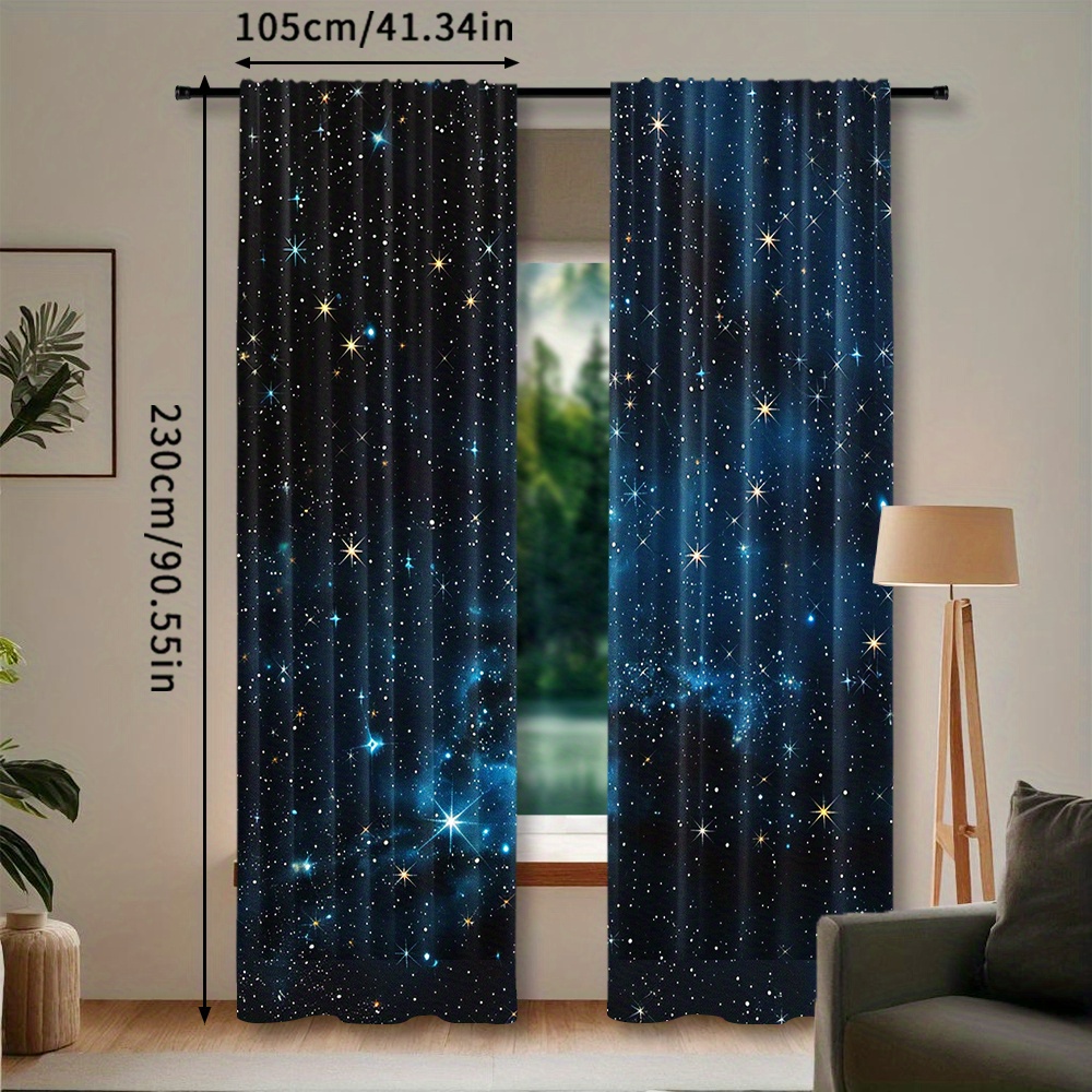TEMU 2 stuks, Shining Stars Gordijnen, Buitenruimte Universum Sterrenhemel Ster Gedrukte Draperieën, Stangzakmontage, Digitaal Gedrukte Gordijnen,
