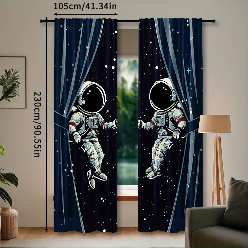TEMU 2pcs, Black Curtains Astronaut Space Astronaut Curtains, Planets Shuttles Adventure Decorative Window Drapes, Rod Pocket Window, For Bedroom