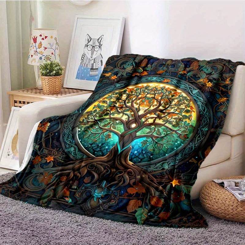 

Tree Of Life Soft Flannel Throw Blanket - 100% Polyester Knitted All-season Couch, Sofa, Bed, Office, Camping Travel Blanket - Digital Print Warm Nap Cover With Contemporary Style, 200-250gsm