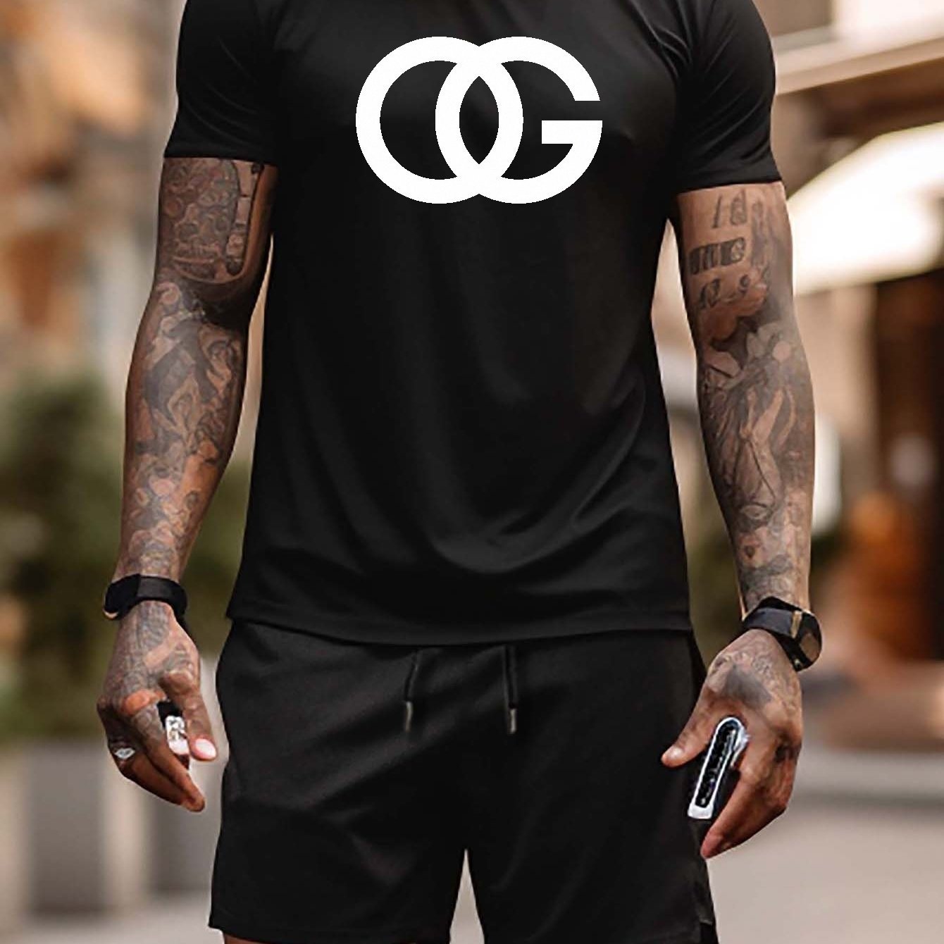 

1 Pc, 100% Cotton T-shirt, Plus Size Men's: "og" Lettering Graphic Printed T Short Sleeve T-shirt Summer, Men's