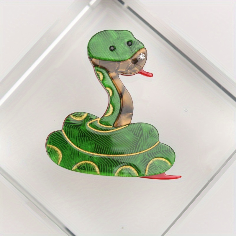 elegant cute snake brooch pin with rhinestones and pearls unique acrylic animal design for clothing accessories details 0