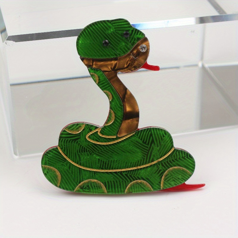 elegant cute snake brooch pin with rhinestones and pearls unique acrylic animal design for clothing accessories details 1