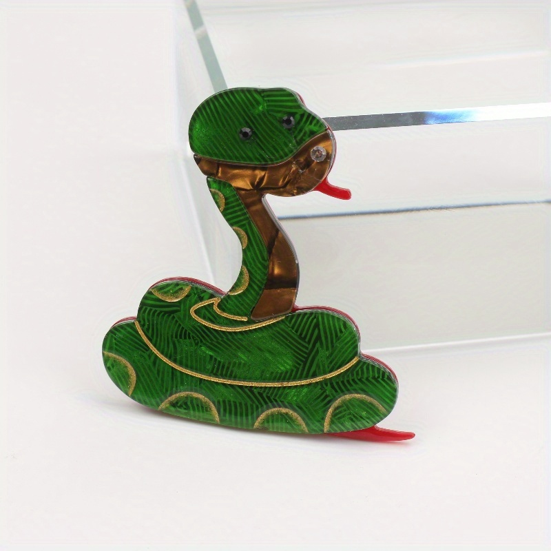 elegant cute snake brooch pin with rhinestones and pearls unique acrylic animal design for clothing accessories details 2