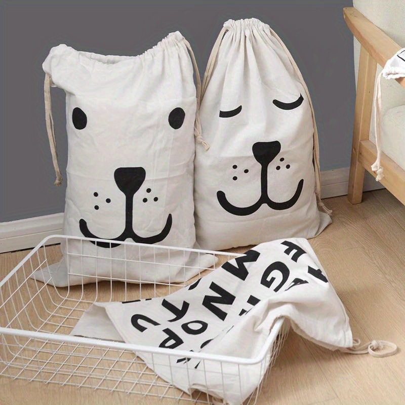 canvas laundry storage bags with drawstring closure multipurpose non woven fabric weaving rectangular quilt organizer dirty clothes bag for   dorm 1pc details 1