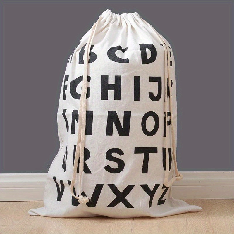 canvas laundry storage bags with drawstring closure multipurpose non woven fabric weaving rectangular quilt organizer dirty clothes bag for   dorm 1pc details 2