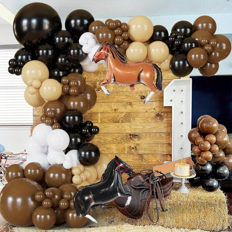 

Western Cowboy-themed Balloon Arch Kit With 137pcs - Aluminum Film & Emulsion Horse Balloons For Rodeo, Farm Fiesta, Wild West Birthdays, And General Celebrations - Suitable For Ages 14+