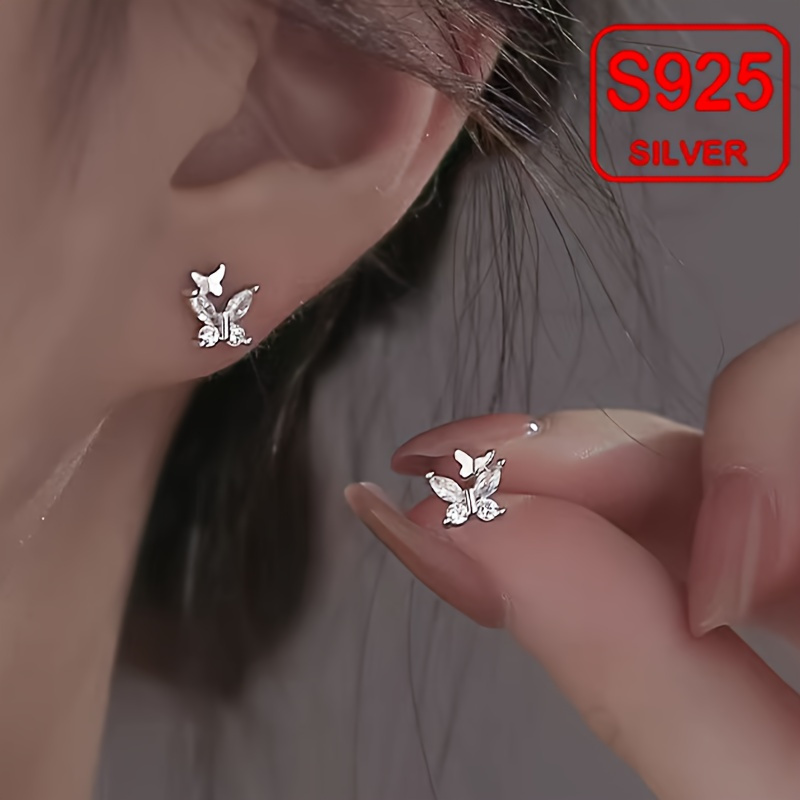 TEMU 925 Sterling Silver Low-allergy Earrings With Synthetic Synthetic Zirconia Earrings, Retro And Exquisite Design Earrings, Fashionable, Elegant