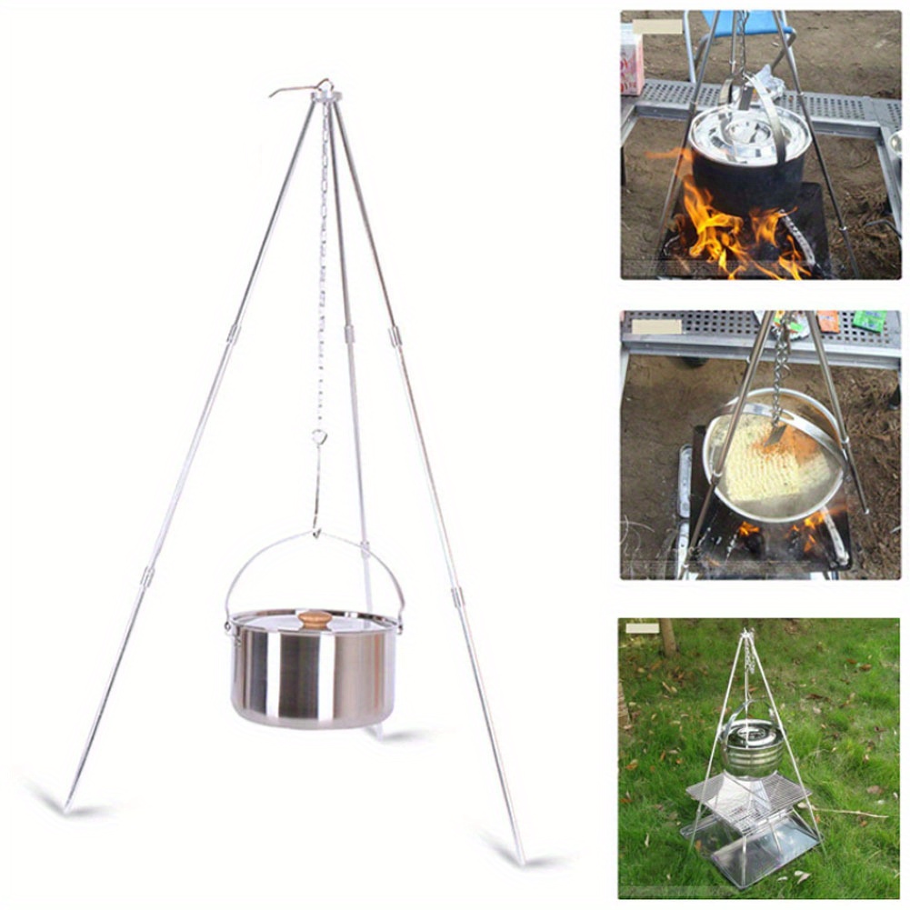 TEMU Outdoor Portable Foldable Metal Barbecue Grills Hanging Tripod Camping Picnic Bbq Cooking