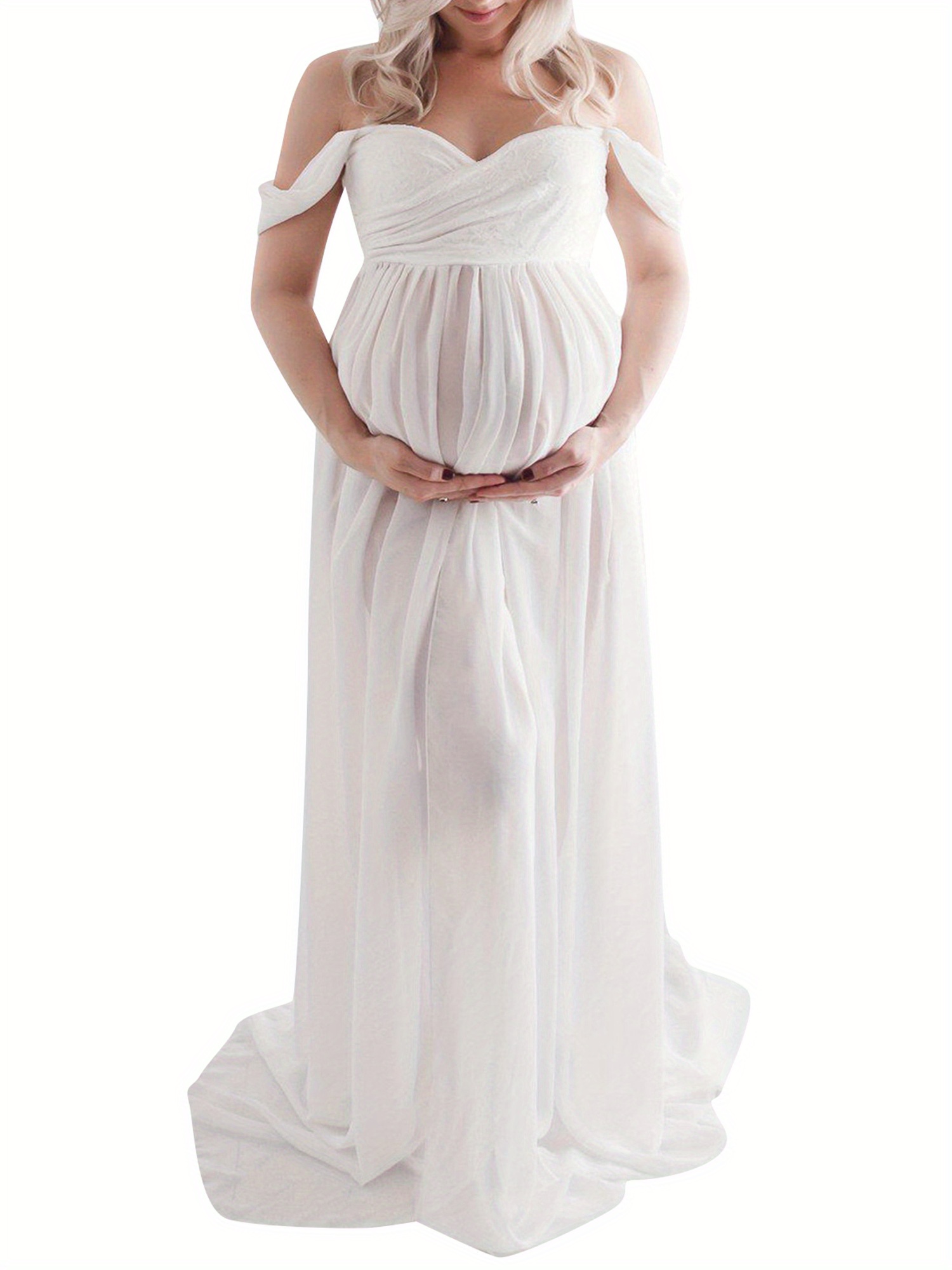 maternity dress photography solid color shoulder chiffon - Temu
