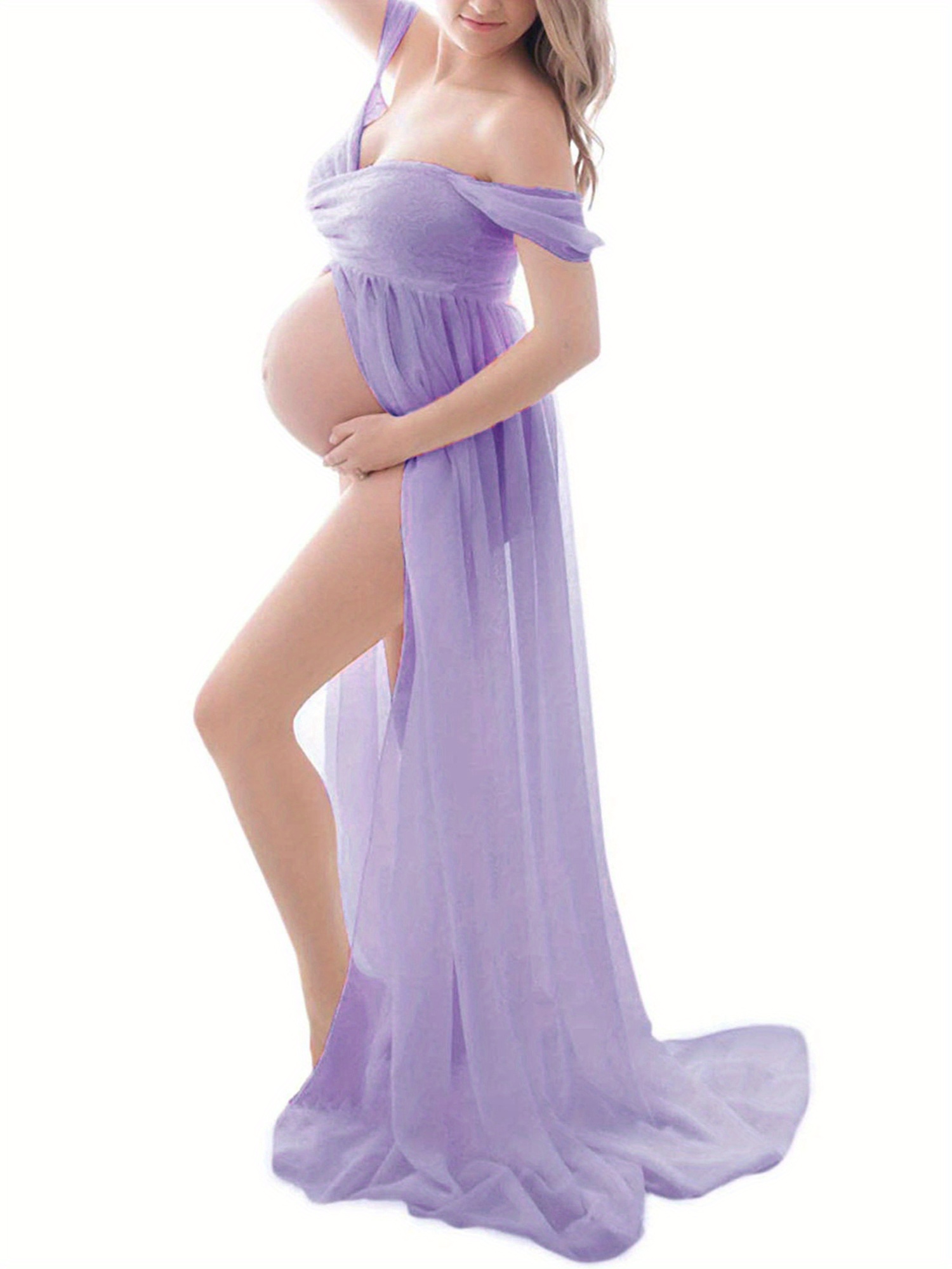 maternity dress photography solid color shoulder chiffon - Temu