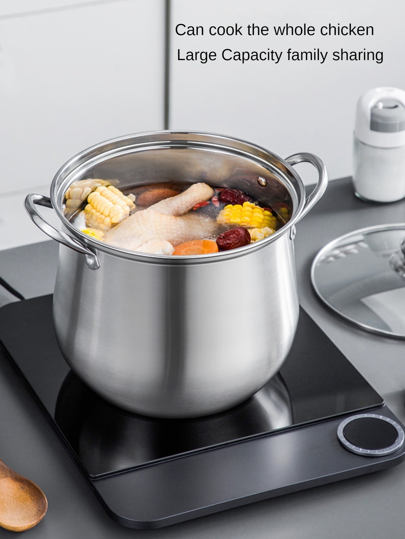 22cm 8 66inch heightened soup pot stainless steel household thickened large capacity soup   steaming saucepan induction cooker cooking pot gas stove universal details 1