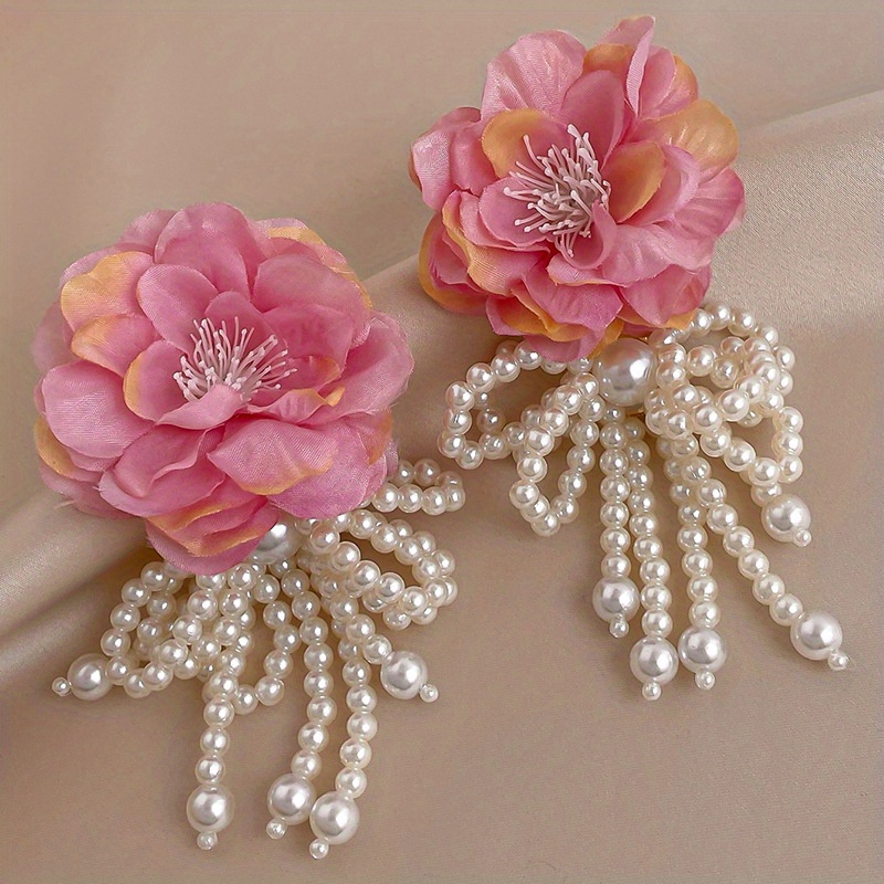 

2pcs 925 Silver Needle Retro Flower Bow Tassel Earrings Ins Stylish Exaggerated Temperament Elegant Earrings