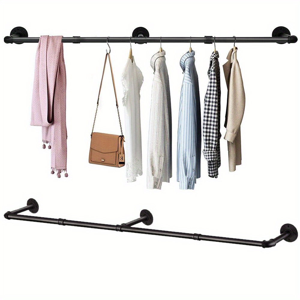 Temu 180Cm Clothes Pole Tube Industrial Pipe Clothing Rack Wall Mounted Hanging Rail-image