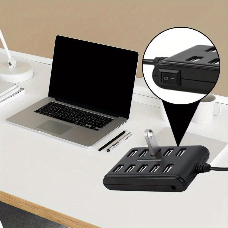 

Compact 10-port Usb Charging Station With Dual And Individual Switches, Flat Design