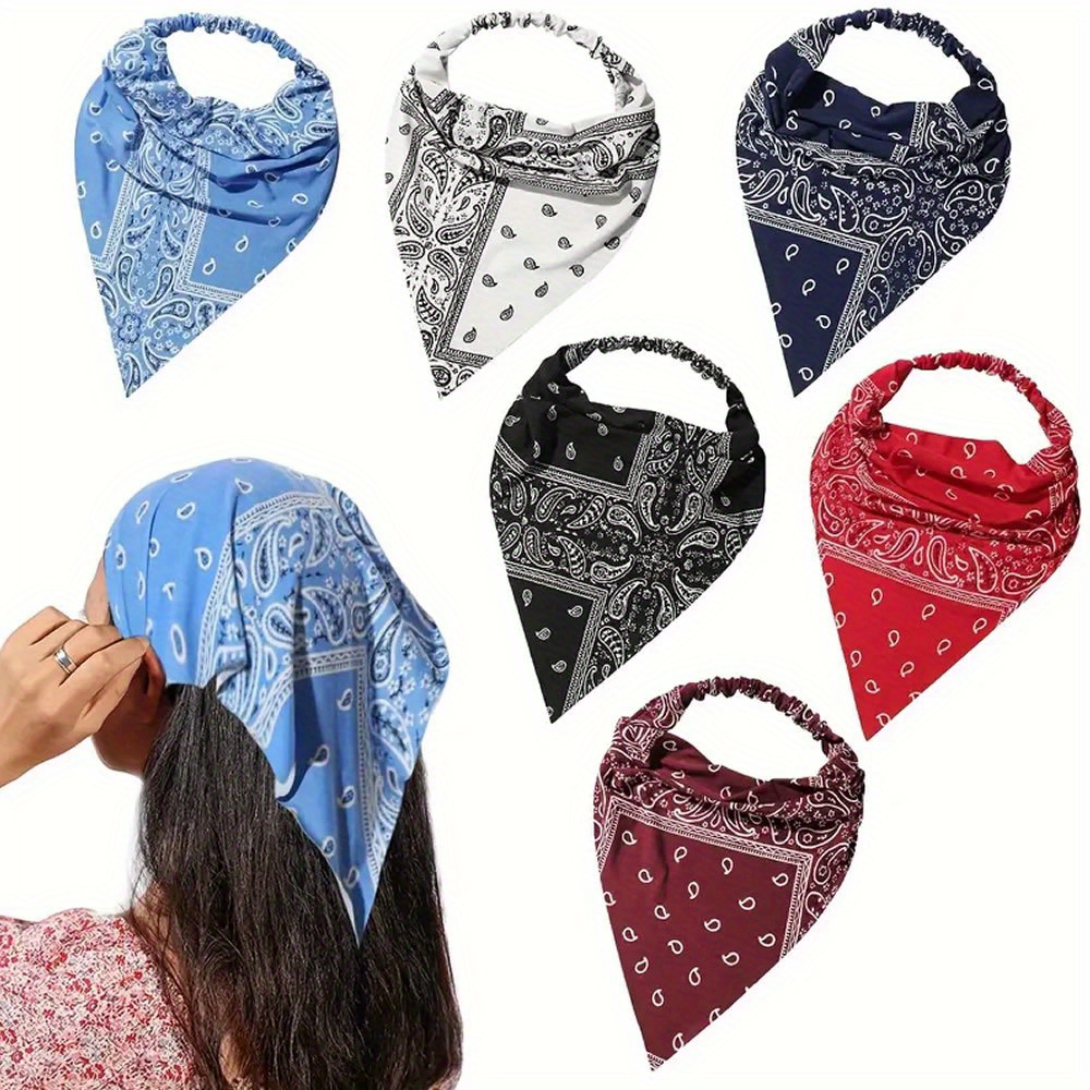 

6pcs Stylish Boho Triangle Headband Scarf With Clips - Non Slip, Paisley Print, Hair Styling Accessory - Soft, Breathable, , And For Women