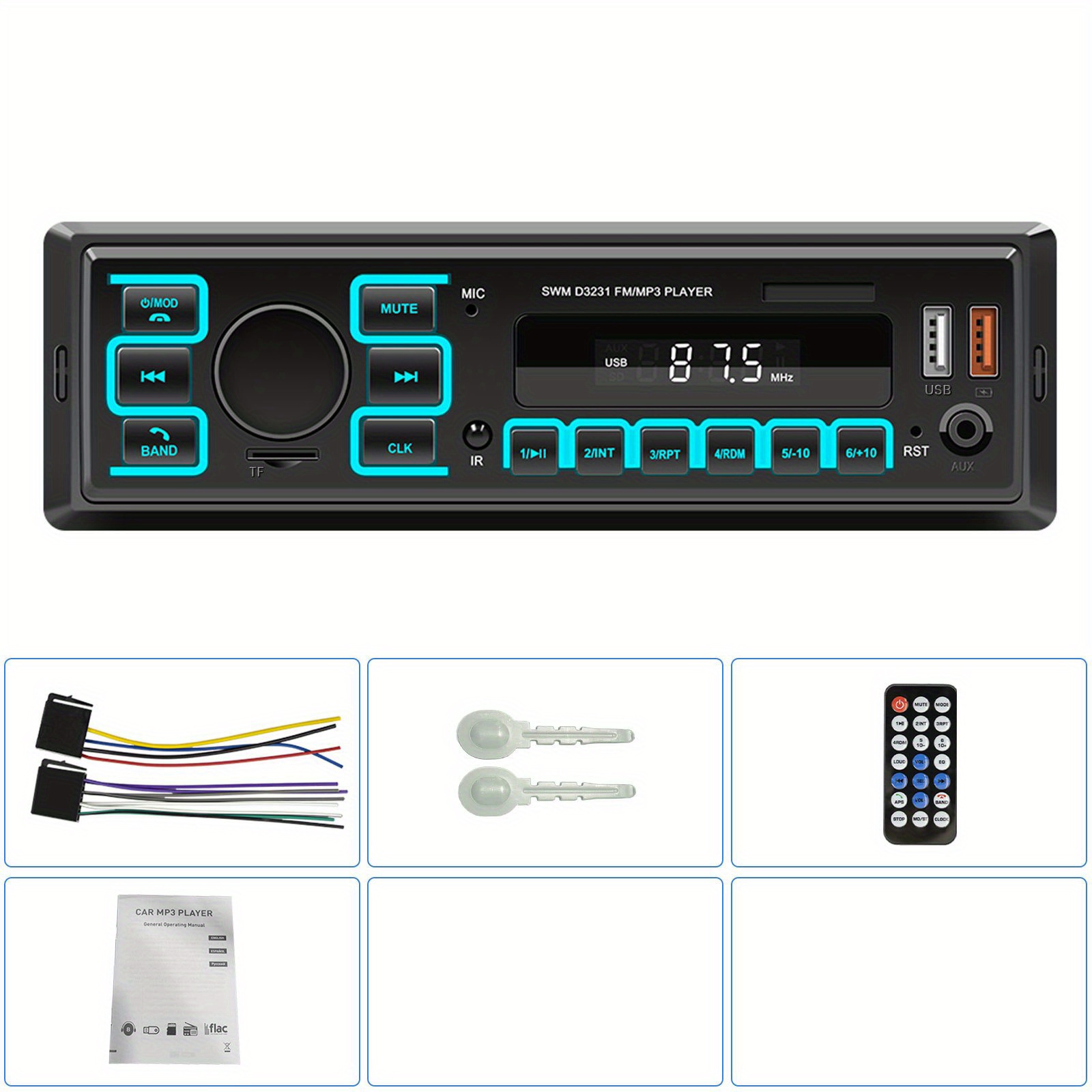 TEMU Nhopeew 1din In-dash Car Radios Car 12v Car Fm Car Mp3 Usb/ Aux-in/ Tf/ U Disk App Location& Assistant 32gb Tf (optional)