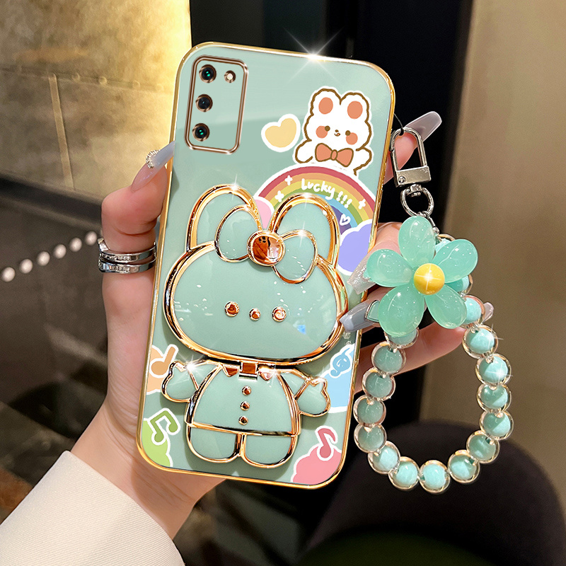 

A 03s Lucky Rabbit Holder Flower Bracelet Plating Phone Case For Samsung A03s Soft Cover