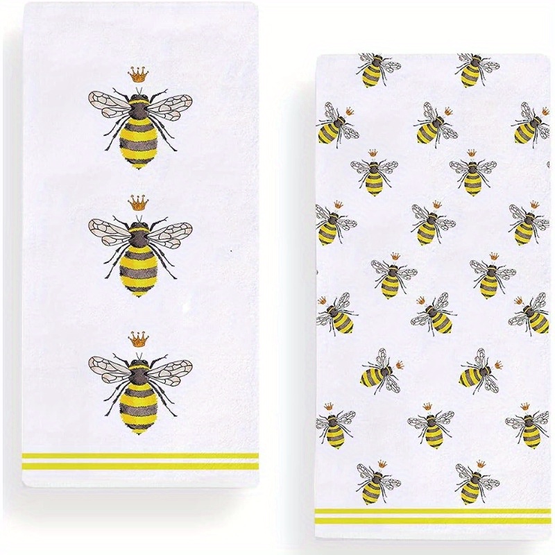 

2pcs Set Watercolor Bee Kitchen Towels - , Machine Washable Polyester Dish Cloths For Cooking & Baking, Modern Spring/summer Design, 18x26 Inches