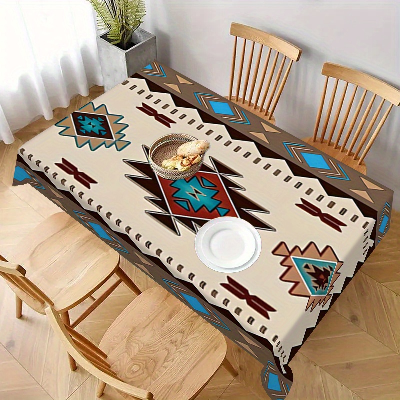 

1pc, Geometric Pattern Tablecloth, Polyester, Machine Woven, Square, Rustic Tribal Design, For Home, Kitchen, Restaurant, Festivals, Parties, Decorative Dining Table Cover