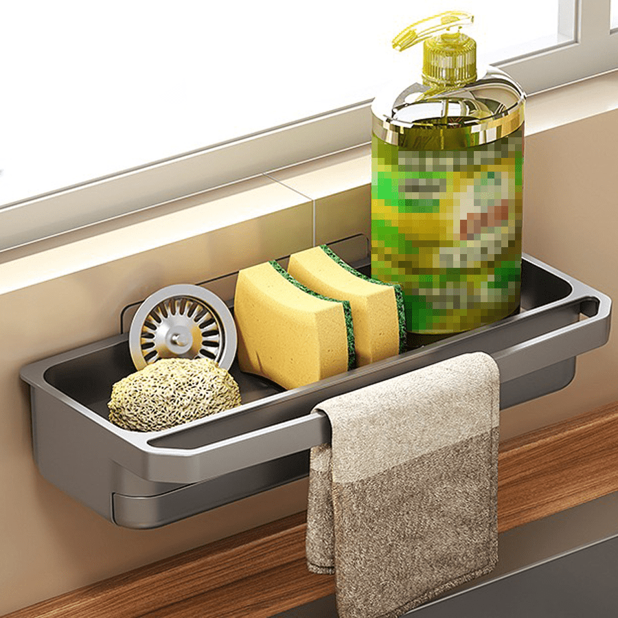 TEMU Kitchen Sink Organizer Set With Abs Sponge Holder, Soap Dispenser Caddy, And Towel Rack – Multi-functional Storage For Dish Cloth, Scrub Brush,